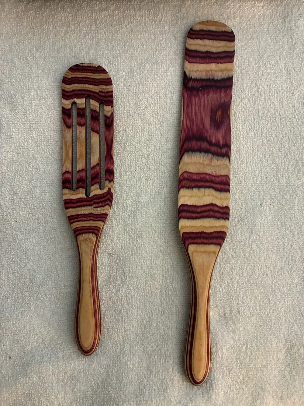 Handcrafted Pakkawood Spurtle & Slotted Spatula Set-Red&Natural